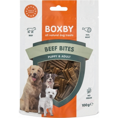 Boxby Beef Bites 100g - papildbarība pieaugušiem suņiem, liellopu gaļas gabaliņi. Lieliski piemēroti suņa apmācībai un apbalvošanai.