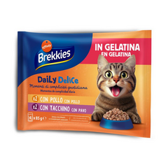 Brekkies Daily Delice Wet Cat Jelly Adult Chicken&Turkey 4x85 gr - konservid želees täiskasvanud kassidele, kanaliha või kalkunilihaga.