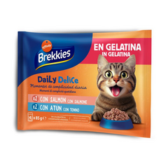 Brekkies Daily Delice Wet Jelly Adult Salmon & Tuna 4x85 gr - konservid želees täiskasvanud kassidele, lõhe või tuuniga