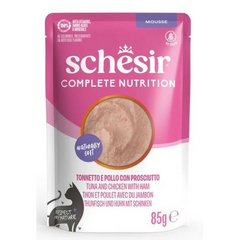 Schesir Cat Tuna, Chicken and Ham In Mousse 85g - täisväärtuslik toit - tuunikala, kana ja sink vahus