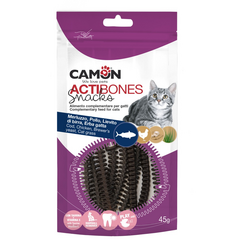 CAMON Actibones 45g - täiendav toit täiskasvanud kassidele, maius roosa lõhe, lõhe ja kassitänavaga