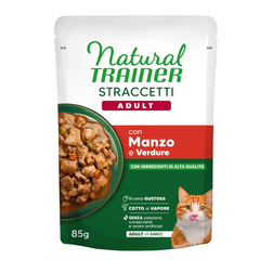 NATURAL TRAINER WET CAT ADULT BEEF 85 G - täisväärtuslik toit täiskasvanud kassidele, veiseliha tükid kastmes.