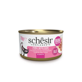 Schesir Cat Tuna with ham in broth 70g - Tuncis ar šķiņķi buljonā