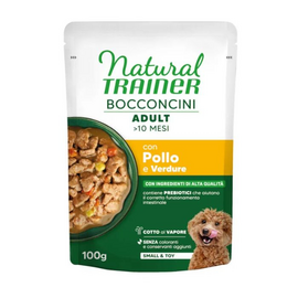 NATURAL TRAINERWET DOG S&T CHUNKS CHICKEN 100 G - влажный полнорационный корм для собак мелких пород, кусочки с курицей в соусе