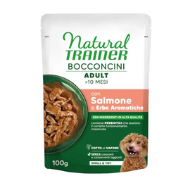 NATURAL TRAINER WET DOG S&T CHUNKS SALMON 100 G - влажный полнорационный корм для собак мелких пород, кусочки с лососем в соусе
