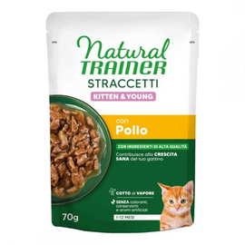 NATURAL TRAINER WET CAT STRACCETTI KITTEN CHICKEN 70 G - полнорационный влажный корм для котят от 1 до 12 месяцев. Кусочки курицы в соусе.