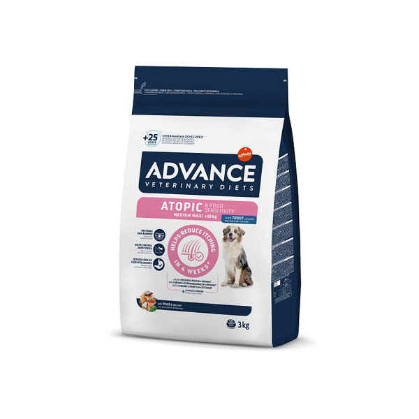 ADVANCE VETERINARY DIETS DOG ATOPIC MEDIUM-MAXI TROUT 3KG - KESKMISE JA SUURTE TÕUGU TÄISKASVANUD KOERTELE, KEL ON ATOOPILINE DERMATIIT