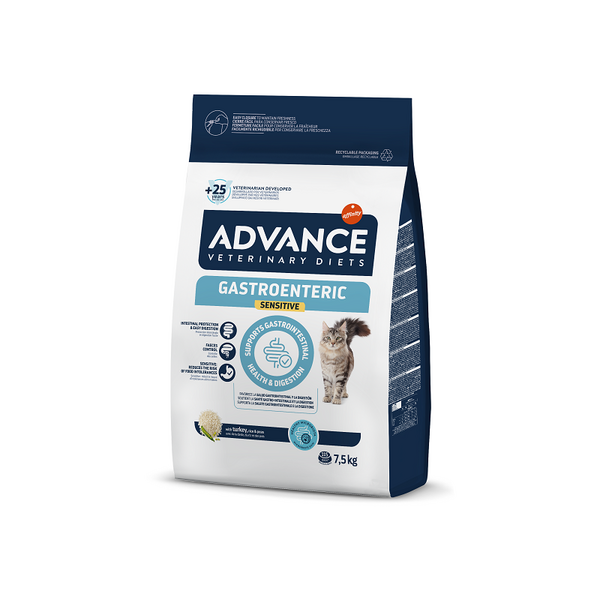 ADVANCE VETERINARY DIETS CAT GASTROENTERIC SENSITIVE 7.5KG - KAĶIEM AR JUTĪGU GREMOSANU