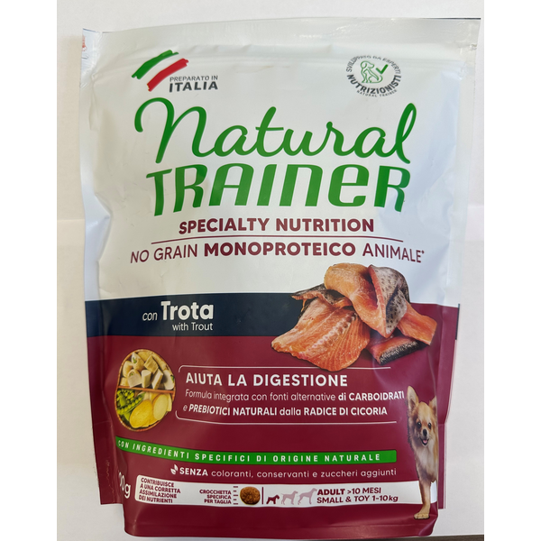 NATURAL TRAINER DOG NO GRAIN ADULT SMALL&TOY TROUT 800GR - täielik ja tasakaalustatud toit täiskasvanud väikestele koertele