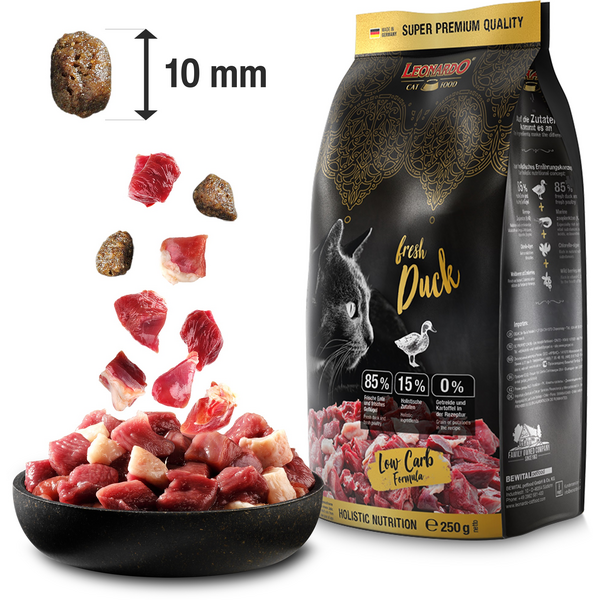 LEONARDO ADULT FRESH DUCK 250G - БЕЗЗЕРНОВОЙ СУХОЙ КОРМ ДЛЯ КОШЕК С УТКОЙ, изображение 3
