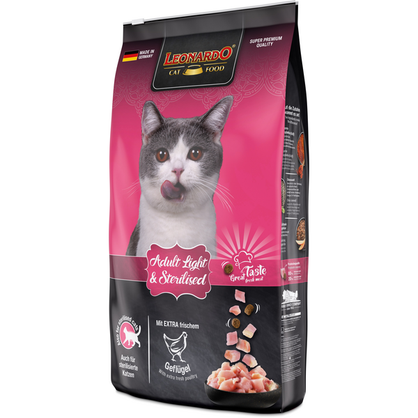 LEONARDO ADULT LIGHT&STERILISED POULTRY 7.5KG - СУХОЙ КОРМ ДЛЯ СТЕРИЛИЗОВАННЫХ КОШЕК И КОШЕК С ИЗБЫТОЧНЫМ ВЕСОМ, изображение 2
