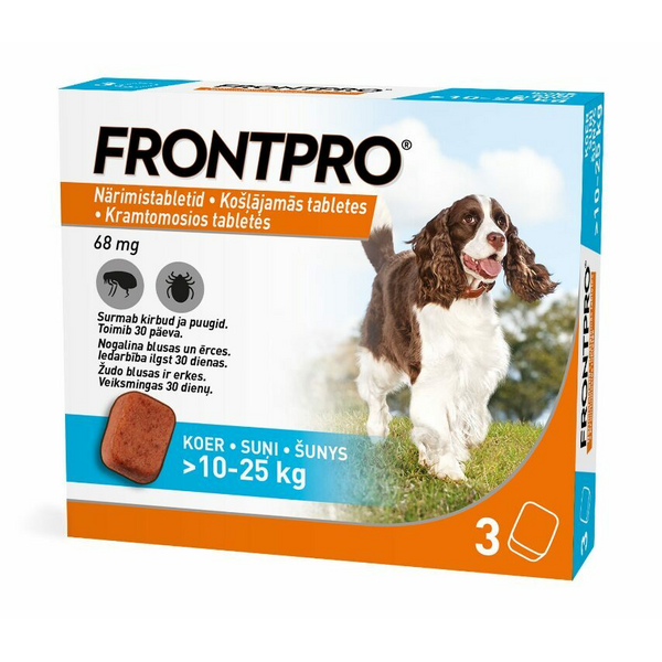 FRONTPRO 68MG KOŠĻ TABL SUŅIEM (>10-25KG) L N1 (1 tablete) - Pretblusu un pretērču košļājamās tabletes