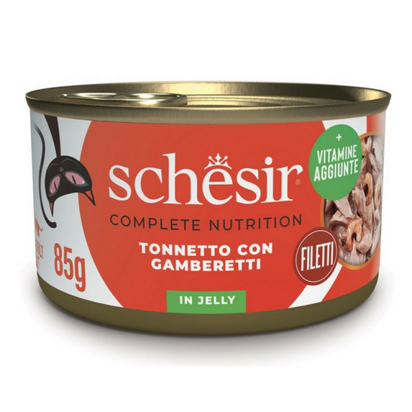 Schesir Cat Tuna with Shrimps in Jelly 85g - полноценное питание - тунец и креветки в желе