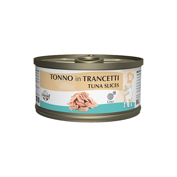 Chef 80gr Cat Tuna slices - mitrā papildbarība pieaugušiem kaķiem, konservi ar tunci