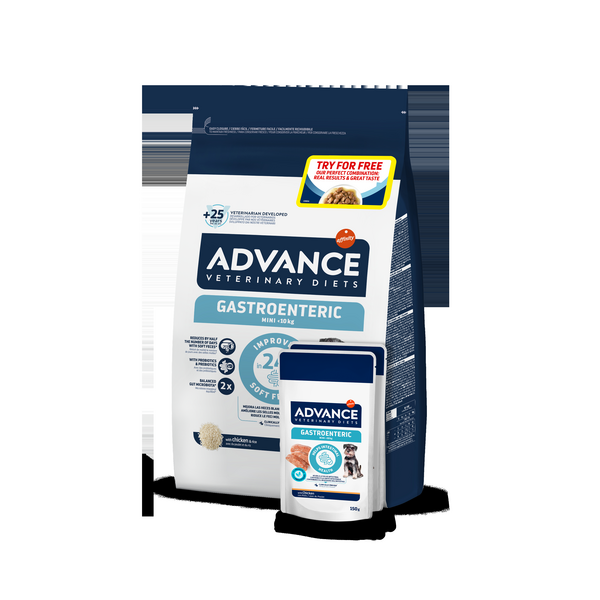 ADVANCE VETERINARY DIET DOG GASTROENTERIC MINI 1.5KG + WET - DIEET TOIT 14 NÄDALASTE PUPPIDE JA VÄIKESTE TÕUGUDE KOERTELE