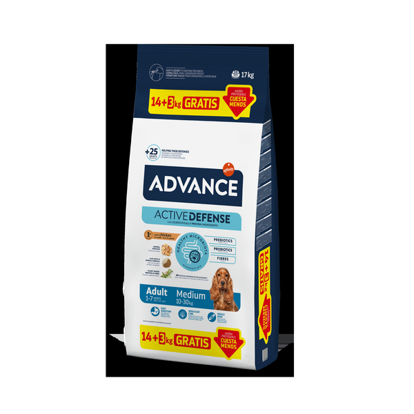 ADVANCE DOG MEDIUM ADULT 14+3 KG - KESKMISTE TÕUGUDE TÄISKASVANUD KOERTELE (KANA JA RIIS)